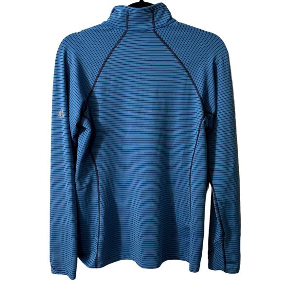 Eddie Bauer Free Heat Pro Quarter Zip Blue Gray Striped Medium Thumb Holes - Picture 2 of 9